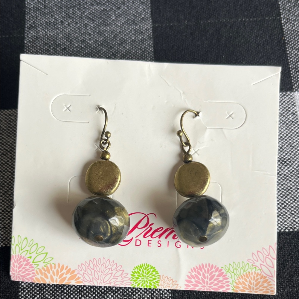 Premier Designs Gold and Gray/black Earrings. New.